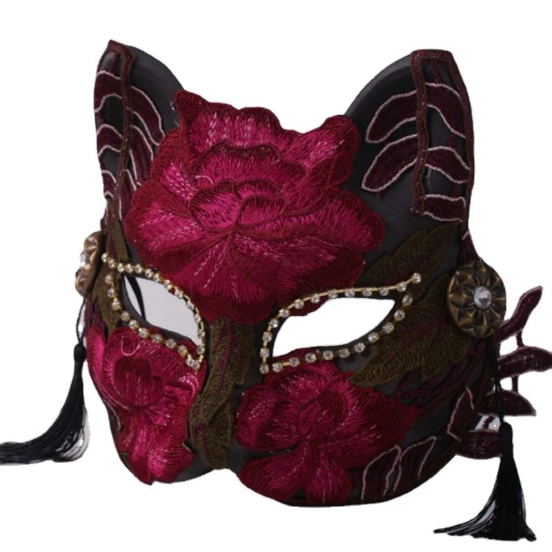 

Wine Red Cat Face Half Face Halloween Masquerade Party Second Dimension Dance Mask