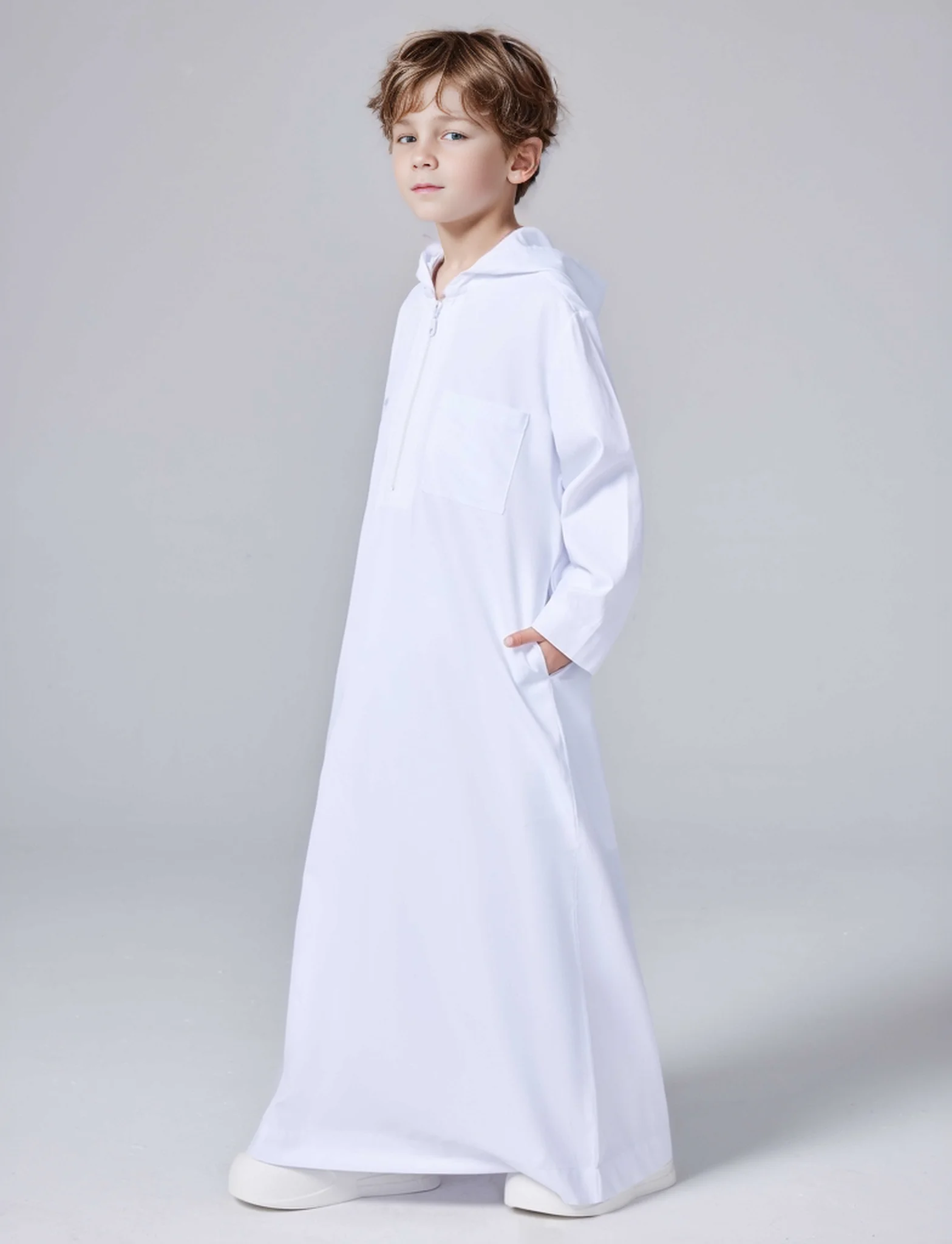 Bata árabe de manga larga de Ramadán para niños, Túnica árabe de Dubái, estilo étnico informal musulmán, ropa Thobe Abaya de manga larga