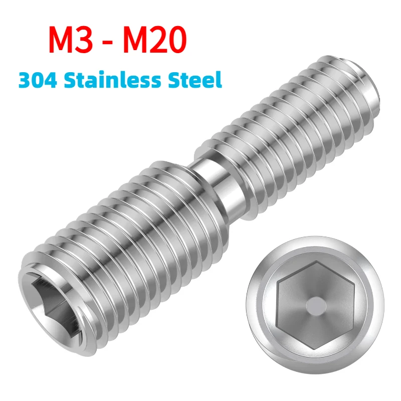 Image of M3 M4 M5 M6 M8 M10 M12 M14 M16 M20 Gewindeadapter, Stecker-zu-Stecker-Schrauben, 304 Edelstahl, Doppelkopf-Übergangsschrauben