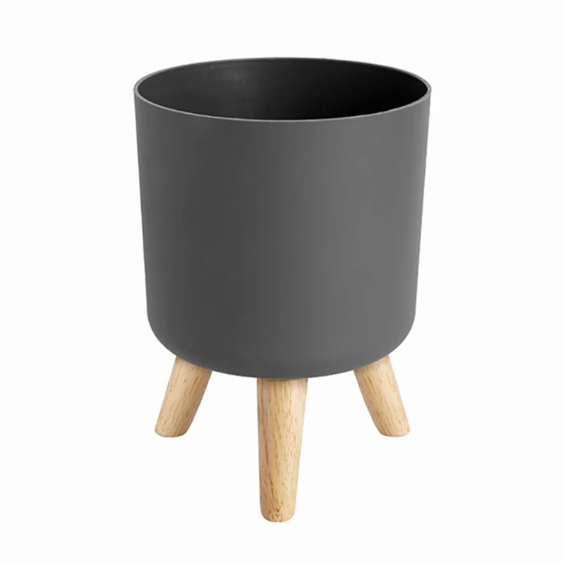 

Hot Modern Plant Pots with Wooden Legs Holder Bedroom Living Room Floor Standing Potted Flower Pot Home Garden Planters -A