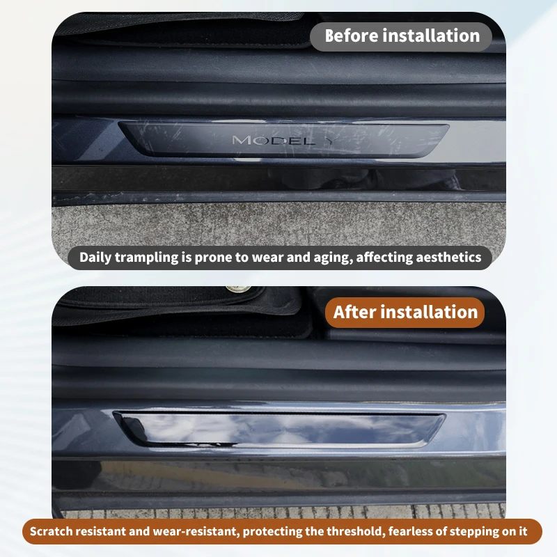 Suitable for Tesla ModelYL/ModelY/3 Door Sill Film, Paint TPU Protective Film, Scratch Resistant Film, Interior Decoration - 4pc