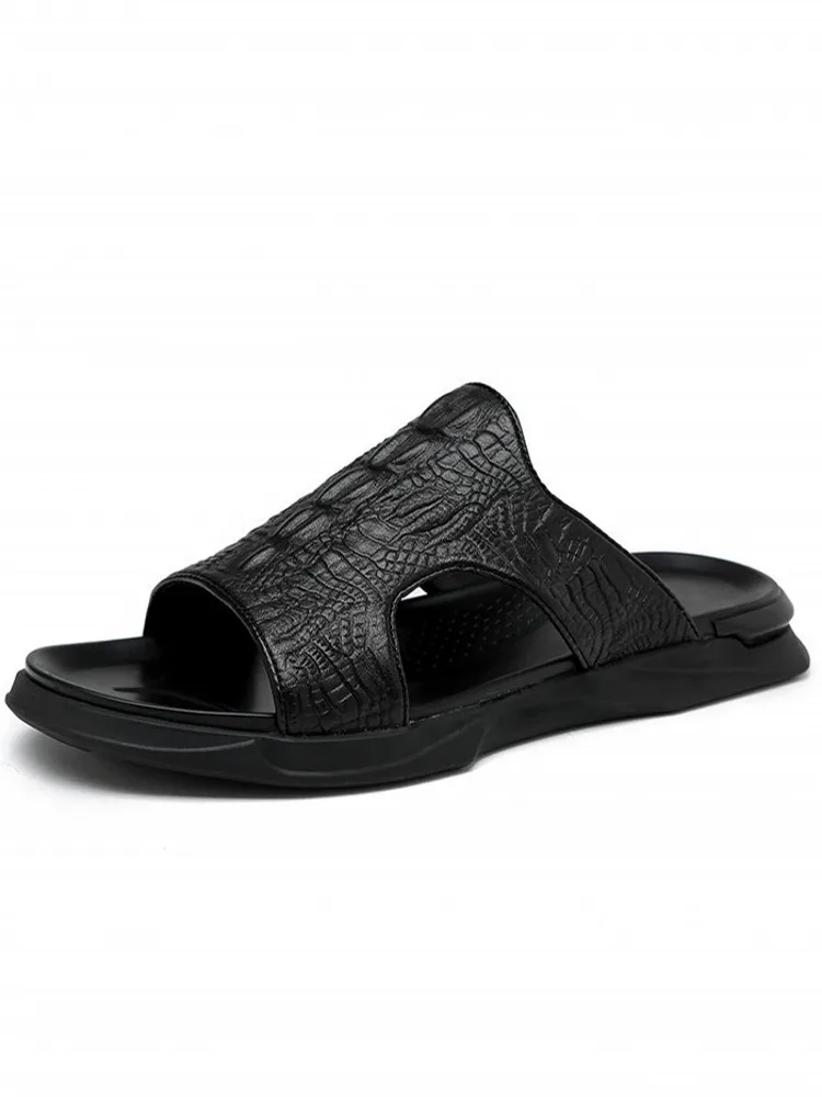 Brand Alligator Print Slippers Men Black Outdoor Leisure Slides Summer Beach Flip Flops Shoes Male 45 Sandalias Hombre