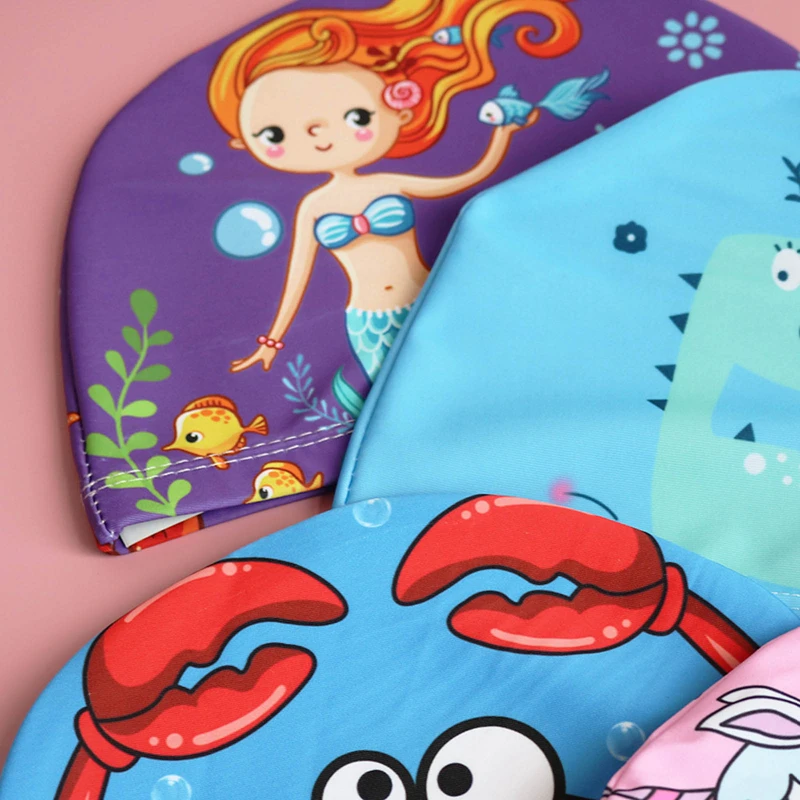 Kids Swimming Cap Lovely Cartoon Bathing Hat Elastic Water Sports Caps Children Diving Surfing Turban Ear Protection Swim Hats