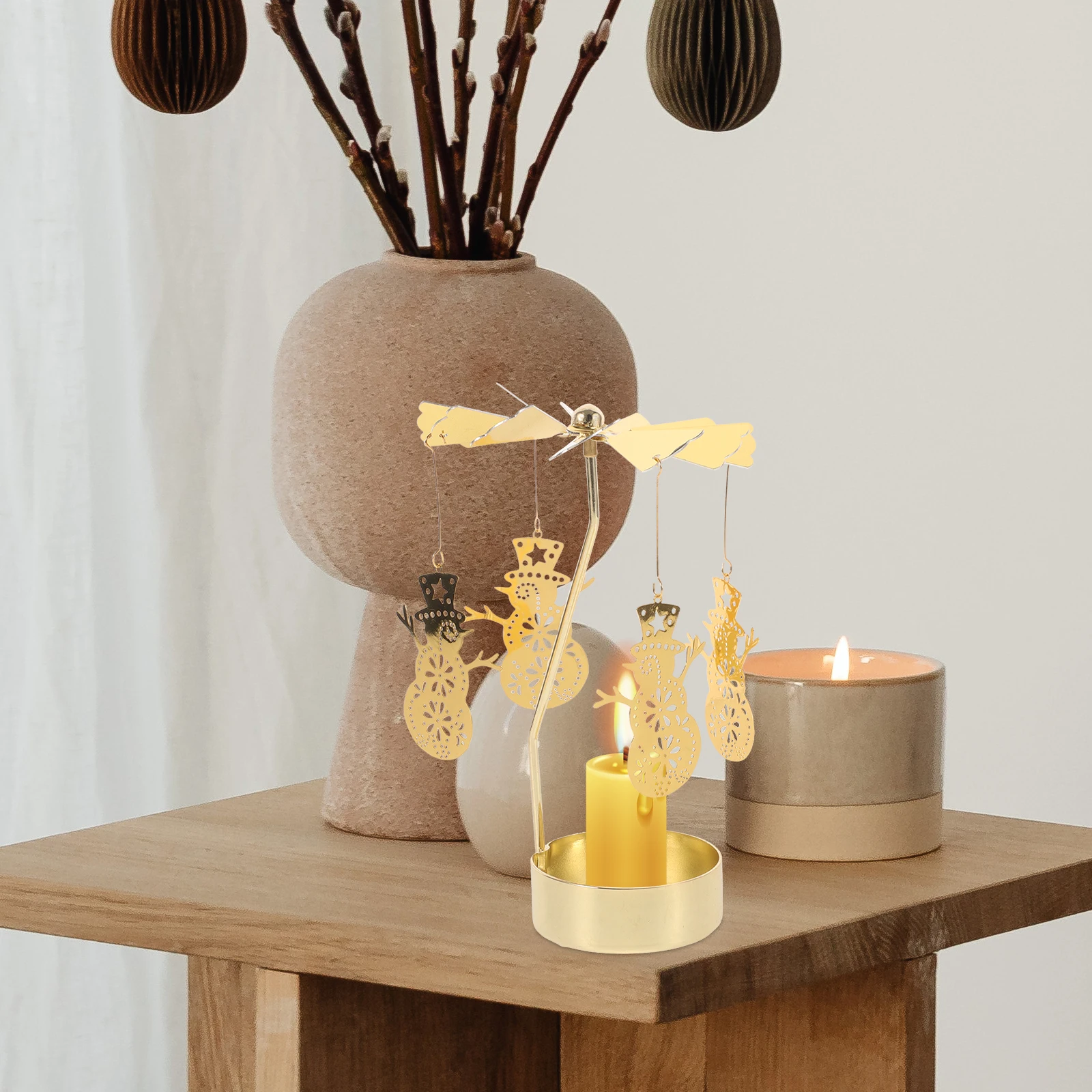 

Rotating Golden Spinning Holder Cast Iron Christmas Candlestick Ornaments Spinning Home Decor
