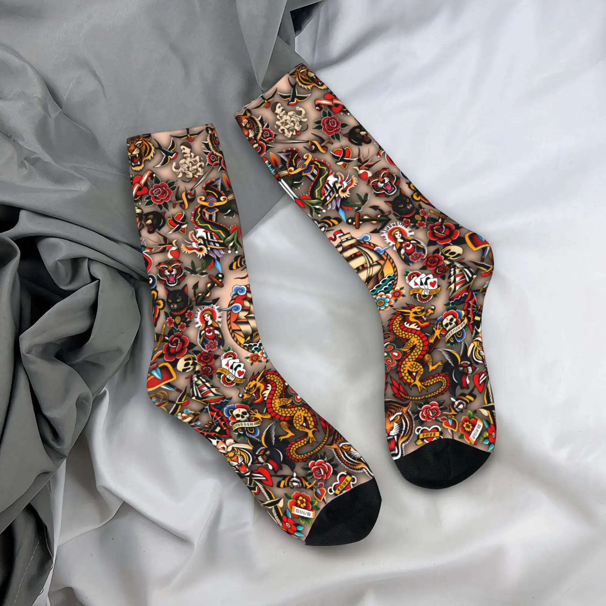 American Traditional Tattoo Socks  Graphic Stockings Anti Skid Couple Socks Soft Breathable Autumn Casual Outdoor Socks