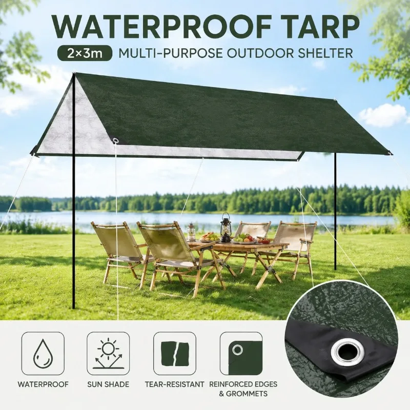 2x3m Large Waterproof Tarp Camping Tent Outdoor Shade Sail Ultralight Garden Canopy Awning Tourist Beach Sun Shelter