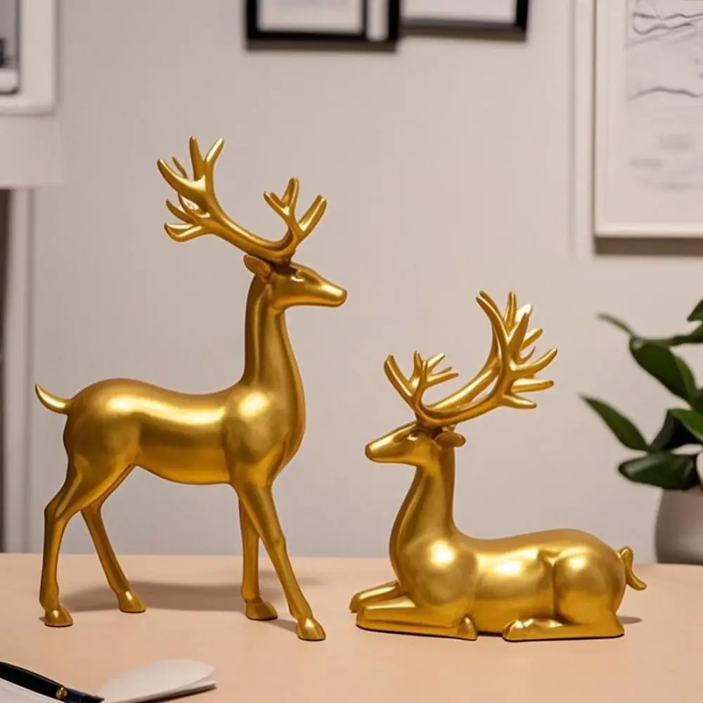 Creative Deer Desktop Ornament Sitting/Standing Position Cute Reindeer Sculpture Modern Durable Christmas Deer Statue