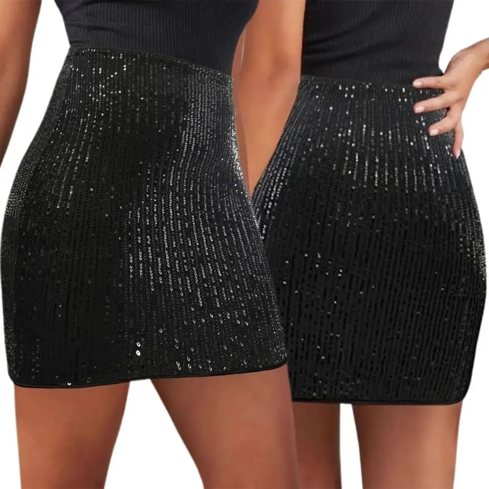 Women Hip-covering Skirt Sparkling Sequin Mini Skirt for High Waist Sexy Style Wrapped Skirt for Parties Weddings Clubs