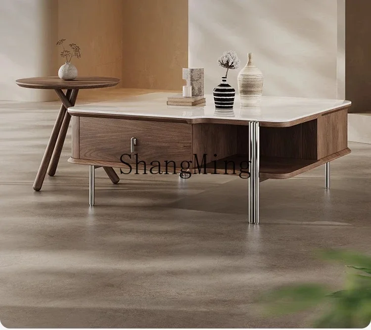 

ZYY household minimalist wind rock slab coffee table with storage living room household small apartment coffee table combination