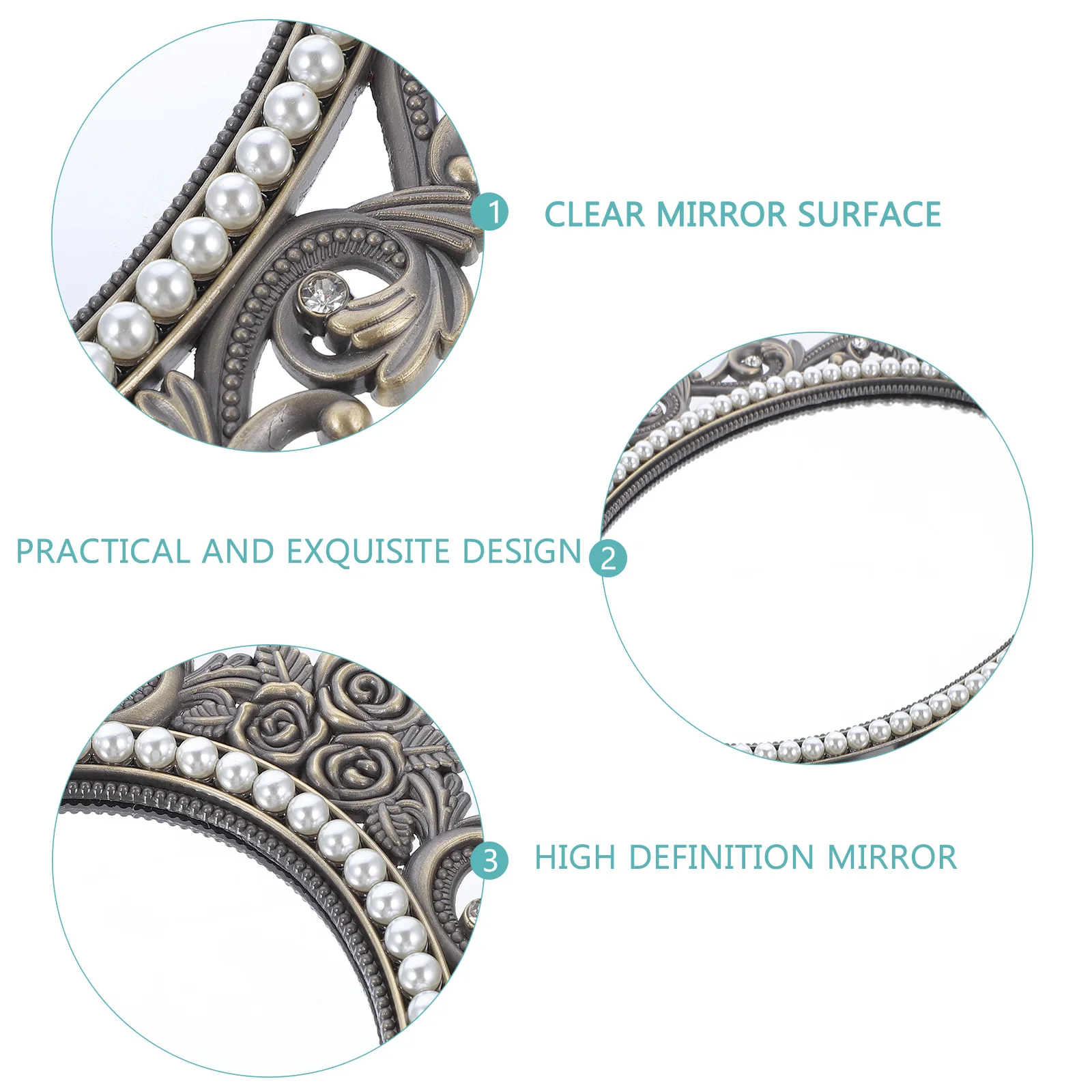 

Elegant Retro Pearl Standing Makeup Mirror Desktop Dresser Vanity High Definition Clear Durable Stable Tabletop Mirror