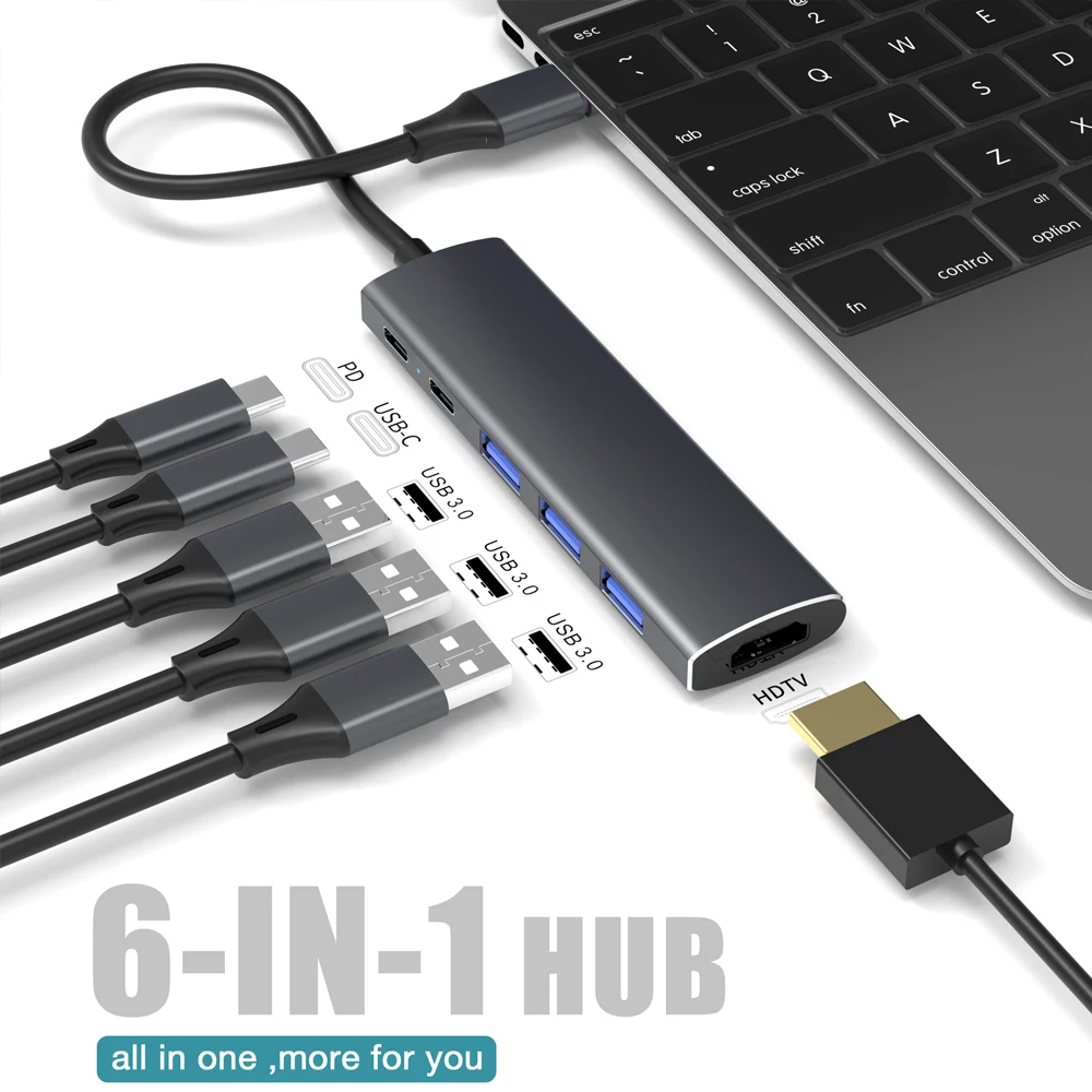 USB-концентратор 6 в 1 с портом USB Type-C 3,1 на 4K HDMI