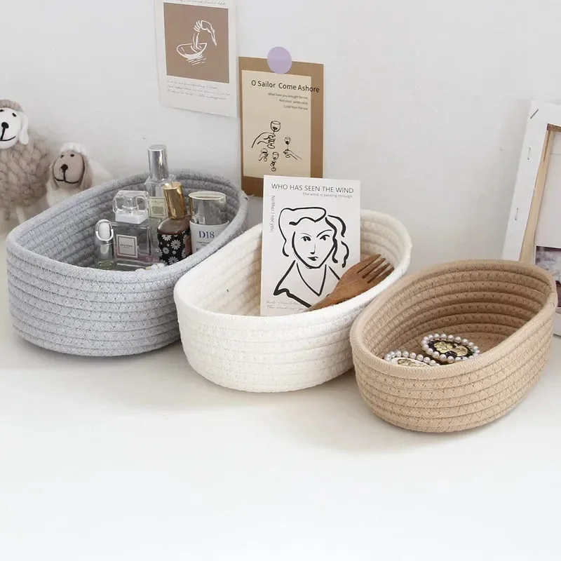 

Desktop Basket Toys Cosmetics Office Stationery Box Hand Woven Cotton Thread Basket Boat Shaped Basket Canastas de mimbre Box