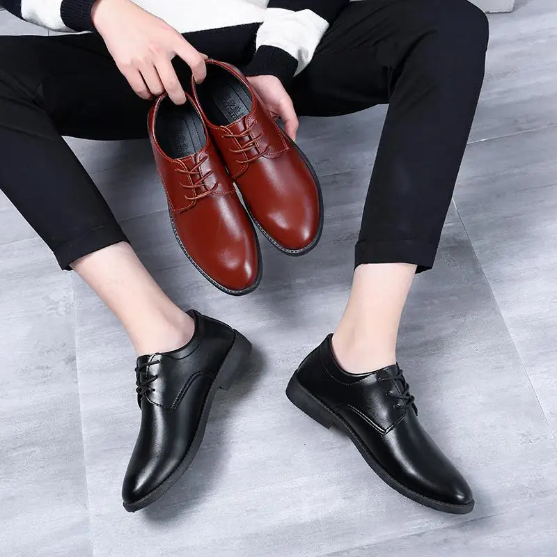 Chaussures en cuir Derby de luxe pour hommes, chaussures à plateforme vintage, chaussures de travail d'affaires, chaussures basses à lacets, chaussures de mariage décontractées, chaussures de gentleman