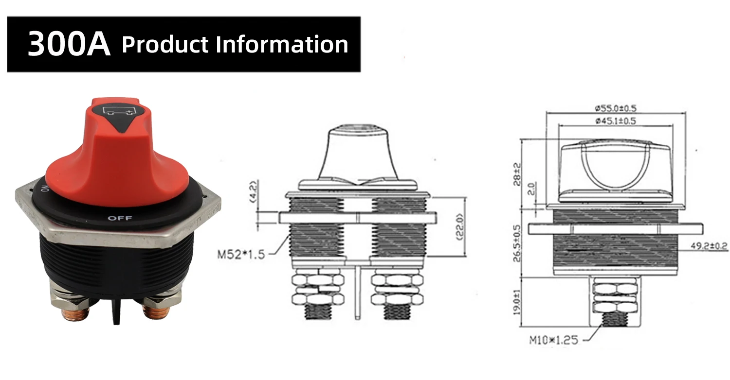Interruptor Aislador Batería 100A 12V-32V – Corte ON-OFF-OUT Para Caravana, Yate, Camión IP56