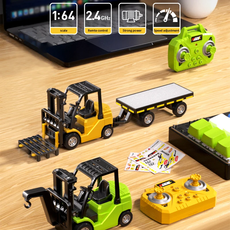 

1:64 Mini Alloy Remote Control Truck Desktop Toy Simulation Engineering RC Car 2 In 1 Trailer Forklift Toys for Boys Kids Gifts