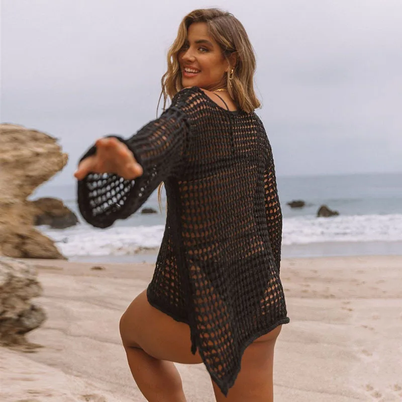 ملابس السباحة النسائية الكروشيه التستر | ثوب السباحة ملابس السباحة قصيرة الأكمام متماسكة فستان الشاطئ ملابس الصيف عطلة #3