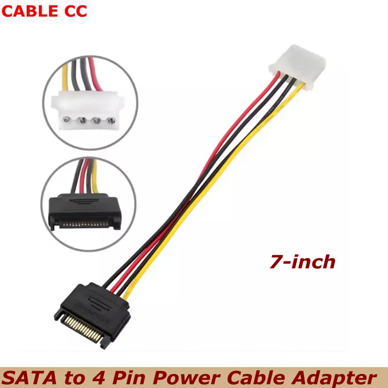 SATA 15 Pin Male to Molex LP4 Female Power Cable 7-inch SATA to 4 Pin Power Cable Adapter