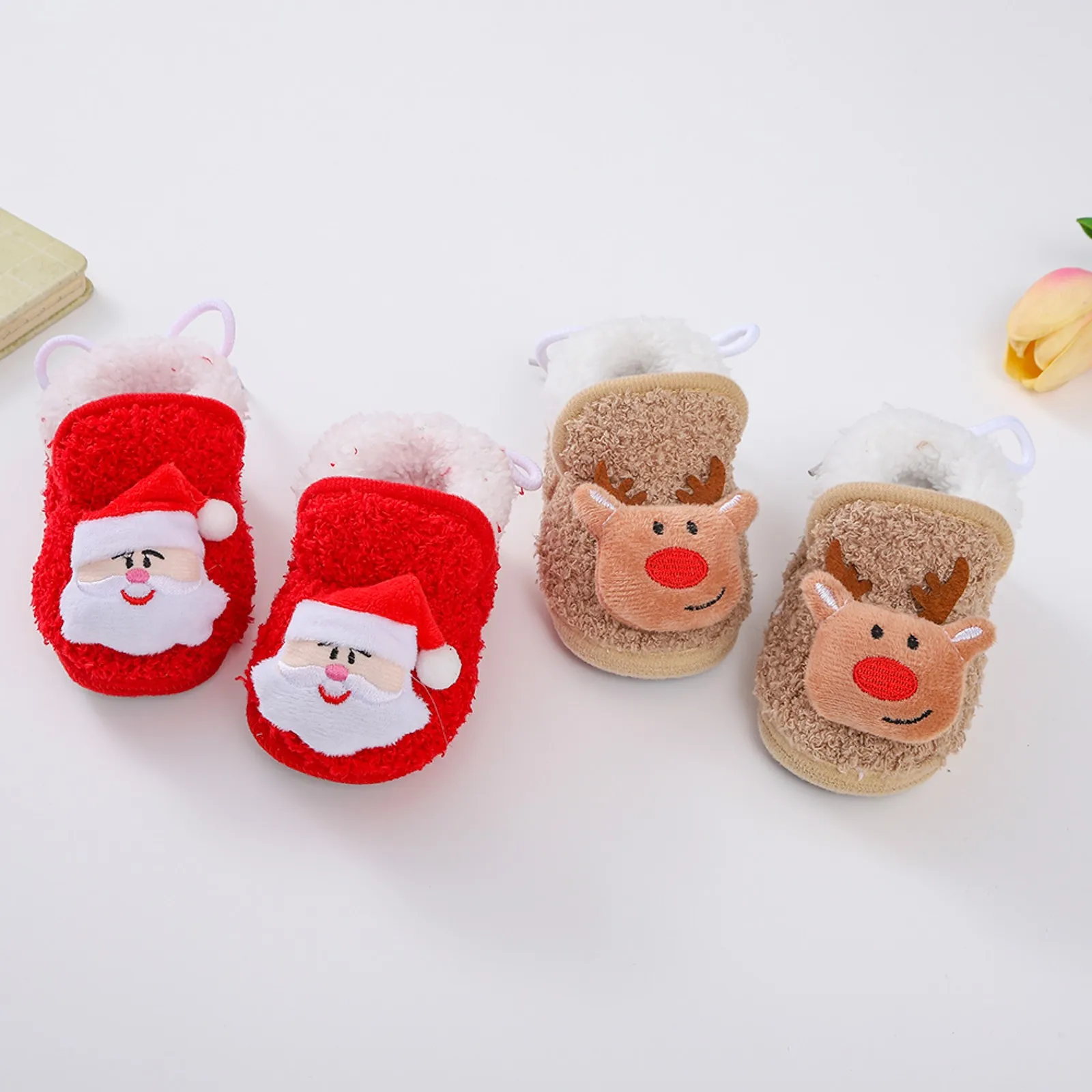 Christmas Infant Baby First Walkers Winter Thick Warm Newborn Shoes For Girls Boys Soft Cute Toddler Shoes 0-18Month Santa Claus