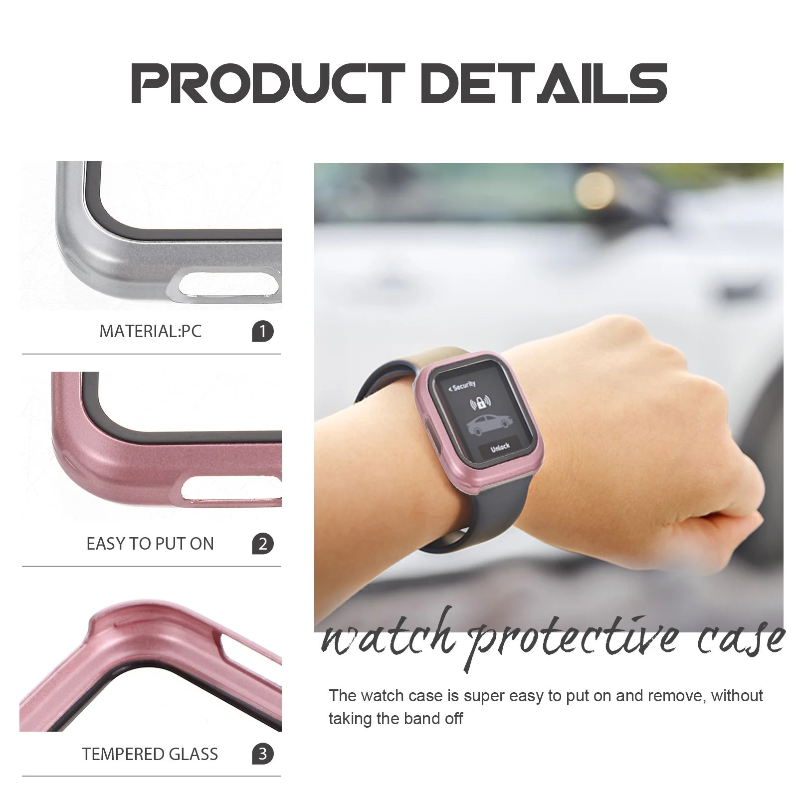 

2Pcs Smartwatch Protective Cover Hard Pc Case Scratch Proof Screen Protector Tempered Glass Watch Shell Full Edge Guard