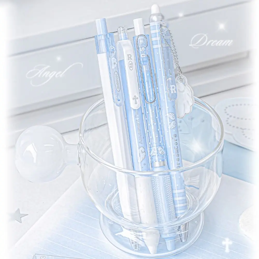 

4Pcs/Set 0.5mm Pearl Angel Gel Pen Set Soft Comfort Grip Gel Ink Black Ink Exam Pens Wing Design Smooth Writing