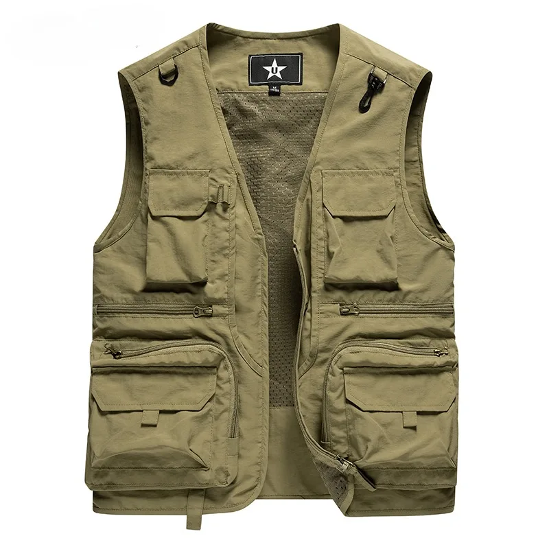 

2023 Summer New Mens Many Pocket Tactical Hiking Fishing Vest Man Photographer Waistcoat Mesh Cargo Sleeveless Jacket Tool