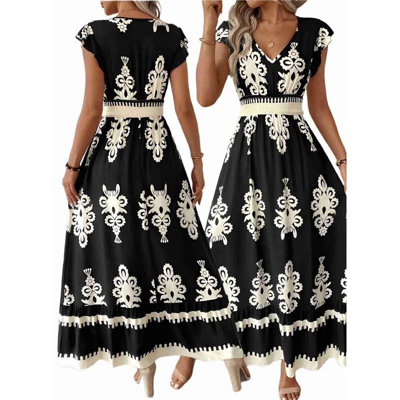 【Decorazione per feste】 Abiti estivi da donna 2025 Abito casual con maniche a volant Prendisole Abiti da spiaggia Boho