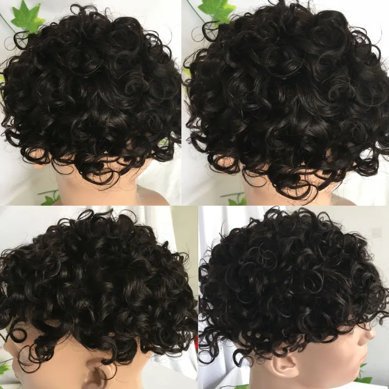 100%Human Hair Toupee For Men HairPieces Men Wigs Curly Hair Lace Frontal Mono Lace Top 8*10 20MM Man Hair Toupee Natural Black