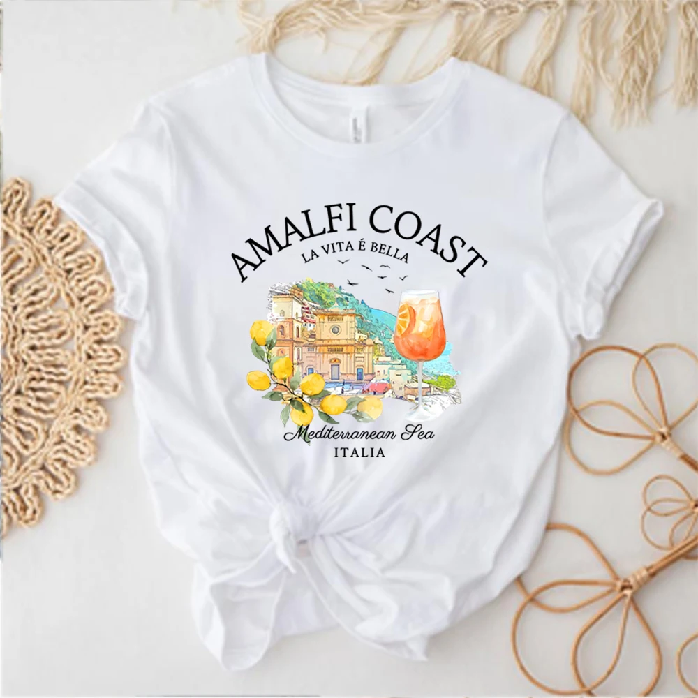 Aesthetic Amalfi Coast T Shirt Italy Lemons Shirt Harajuku Italian Spritz Shirts Beach Aesthetic Clothes Trendy Y2k Top