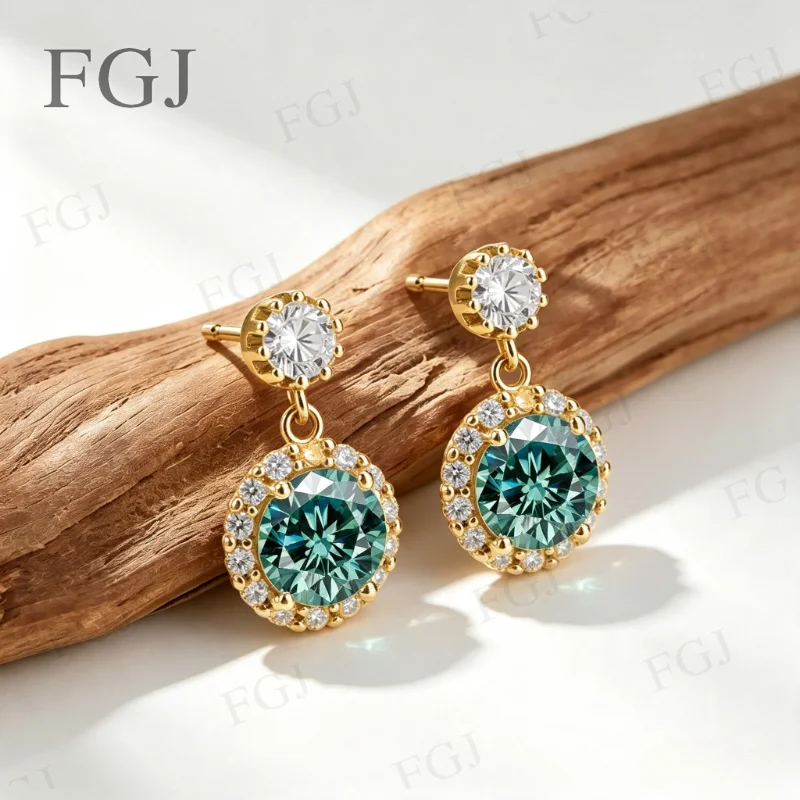925 Sterling Silber Funkelnde Silber Halo Tropfen-Ohrringe Moissanit Runder Stein Hängeohrringe für Frauen Elegantes Brautgeschenk – Detail 13