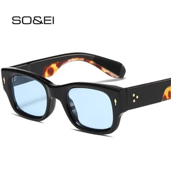 SO&EI Vintage Square Sunglasses Women Fashion Rivets Wide Legs Eyewear Men Trending Punk Double Color Sun Glasses Shades UV400