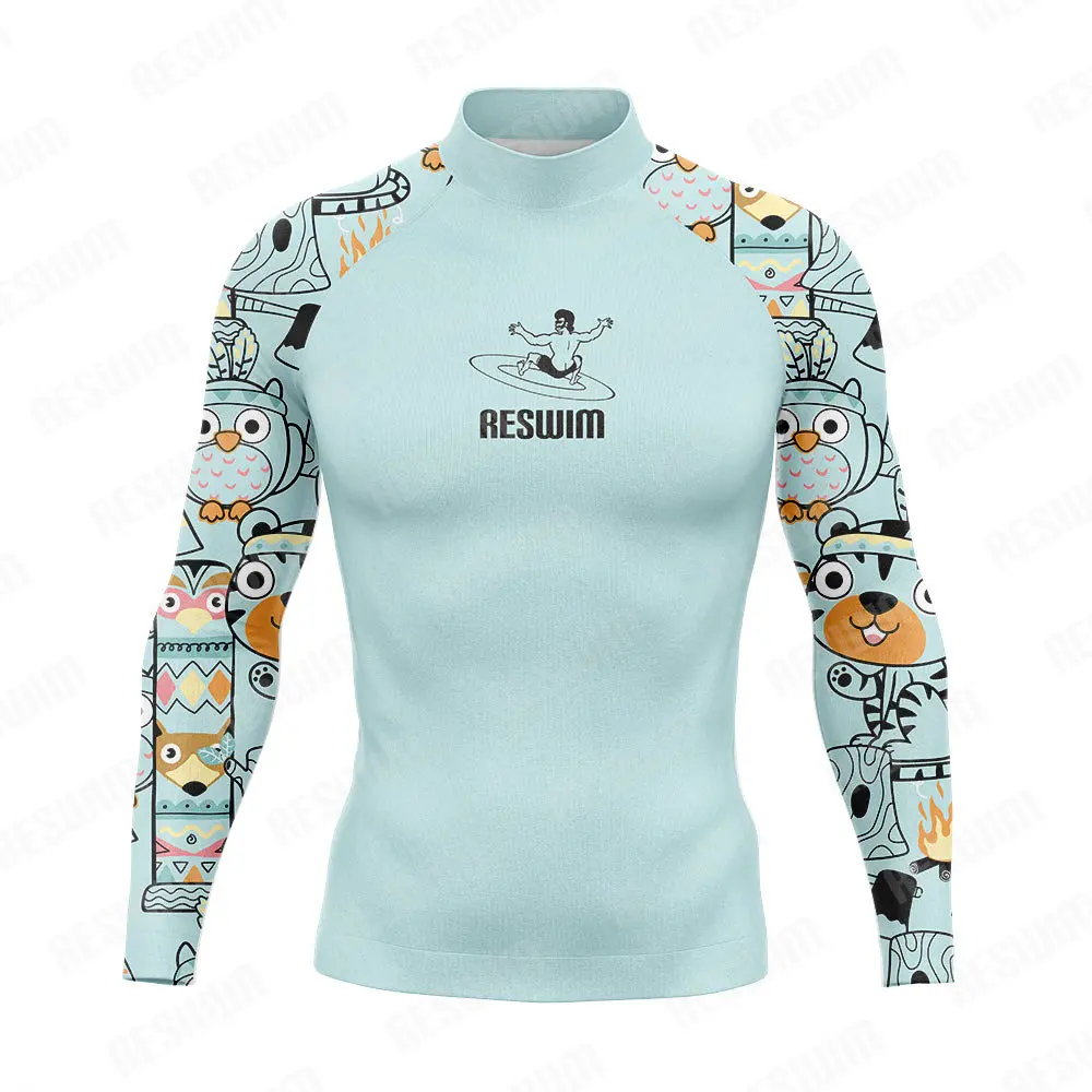 2025 Men's Swimsuit Funny Long Sleeve Surfing Beach T-Shirt UV Protection Rash Guard Swimwear Water Sports Surf Swimming Clothes