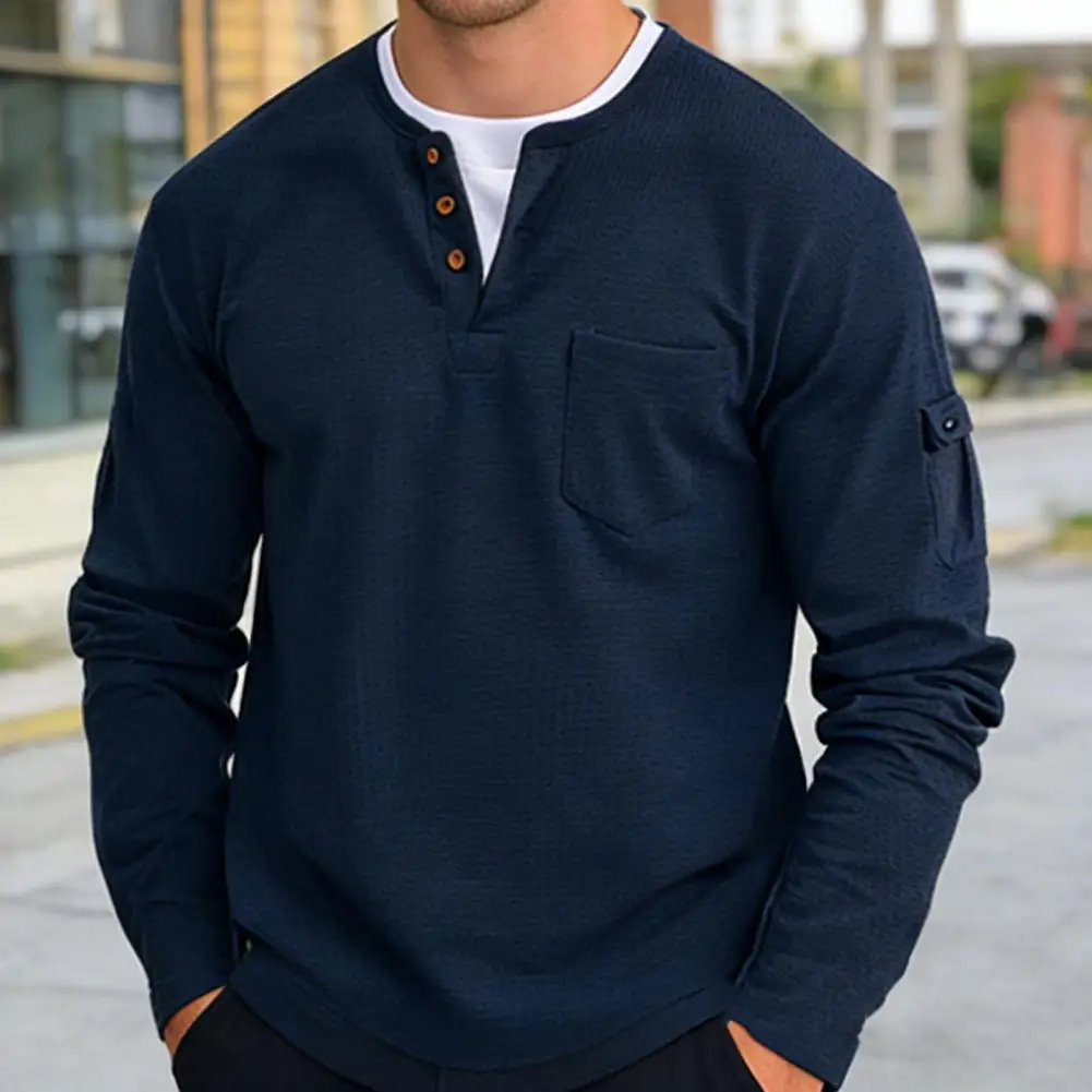 Men Base Layer Shirt Spring Autumn Men's T-shirt Fake Two-piece Double-layer V-neck Fashionable Splicing Long Sleeved Base Shirt