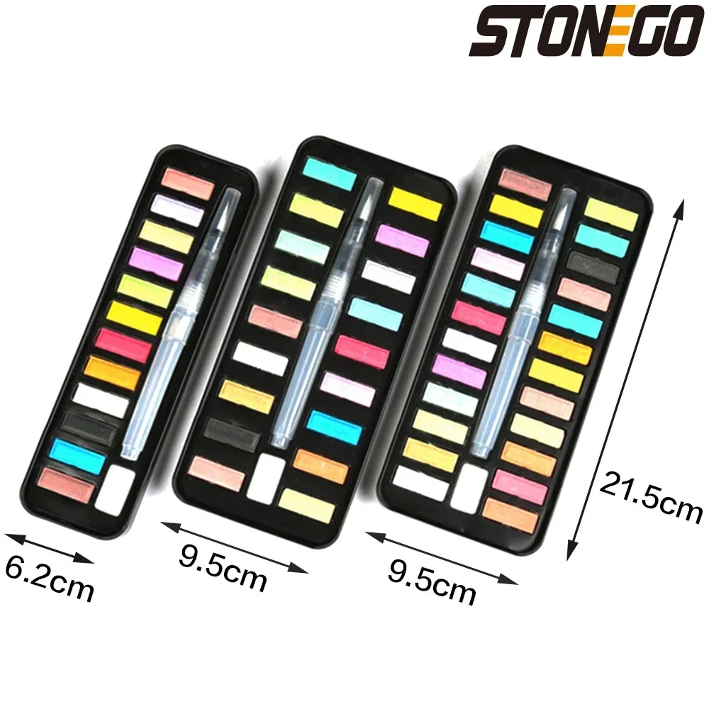 12/18/24 Colors Solid Watercolor Paint Set Portable Metal Box with Brush for Kids and Professionals Art Supplies