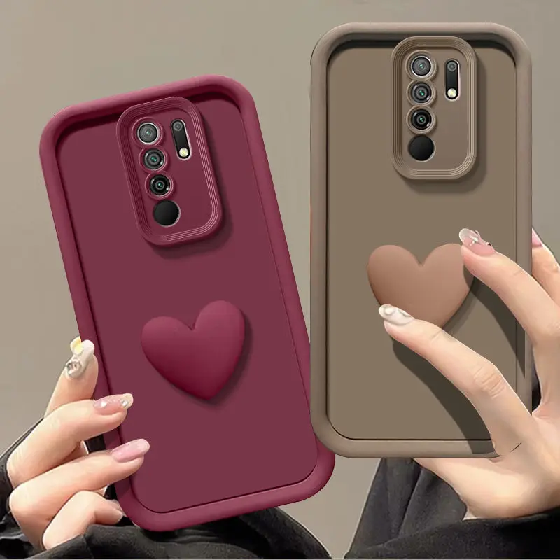 Redmi 9 3D Love Heart Matte Phone Case For Xiaomi POCO M2 Case On Xiaomi Redmi 9PrimeSoft Slicone Cover