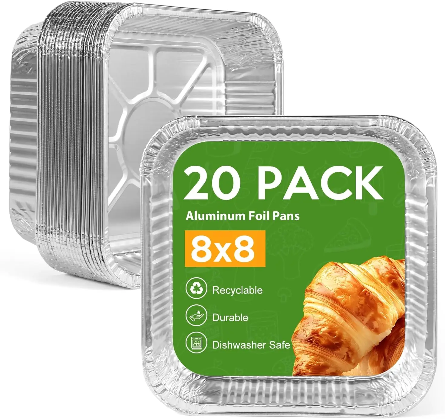 

Disposable 8x8 Aluminum Foil Pans, 20 Pack Heavy Duty Square Baking Pans for Oven Cooking and Meal Prep