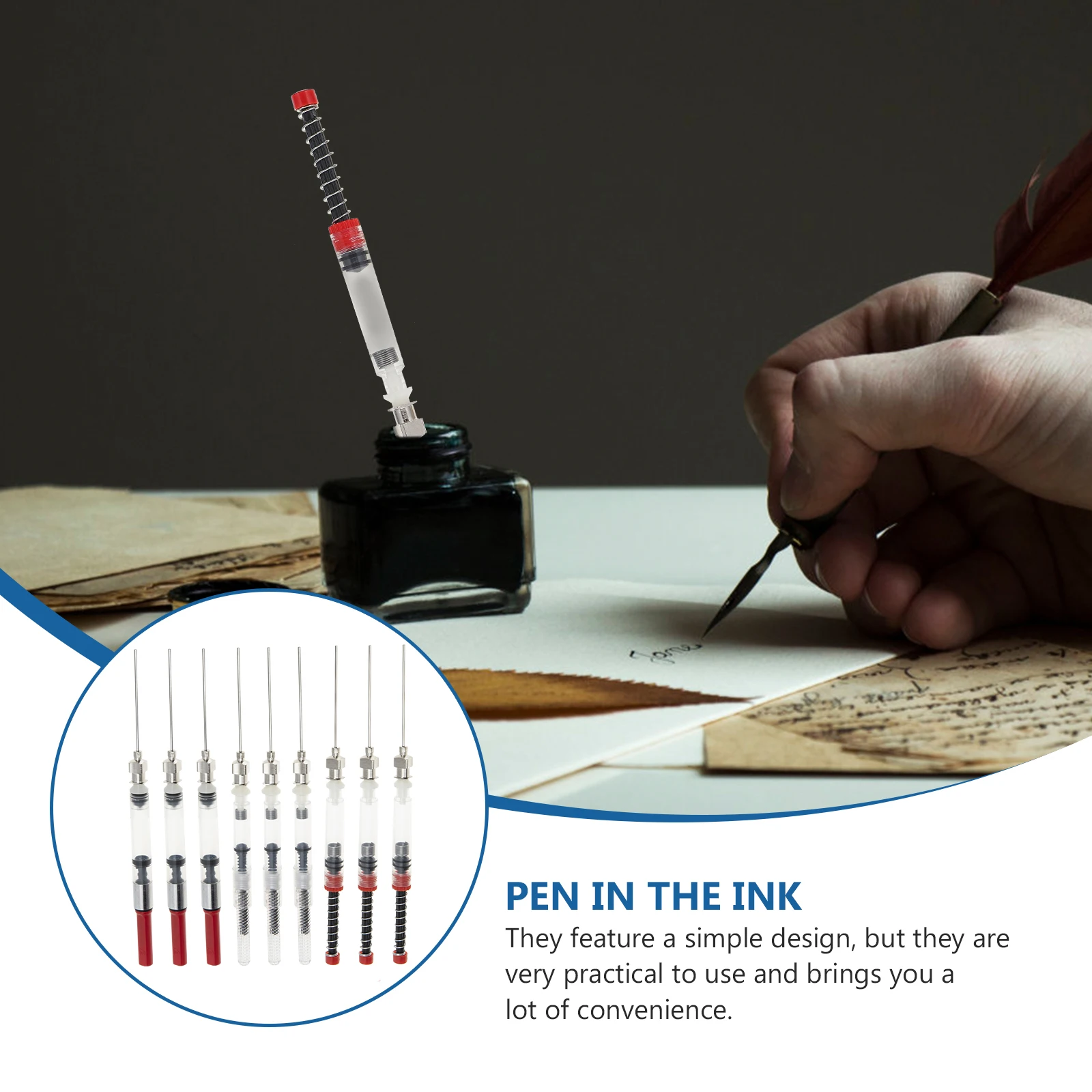 

9pcs Fountain Pen Converter Ink Refills Plastic Accessories Filler 3 4 Sizes Spring Tool Reusable School Office Supplies