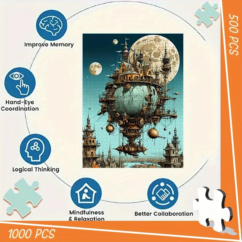 1000/500 قطعة من القلاع والسلطات العائمة Steampunk - ألوان نابضة بالحياة، ورق ممتاز، تحدي متوسط