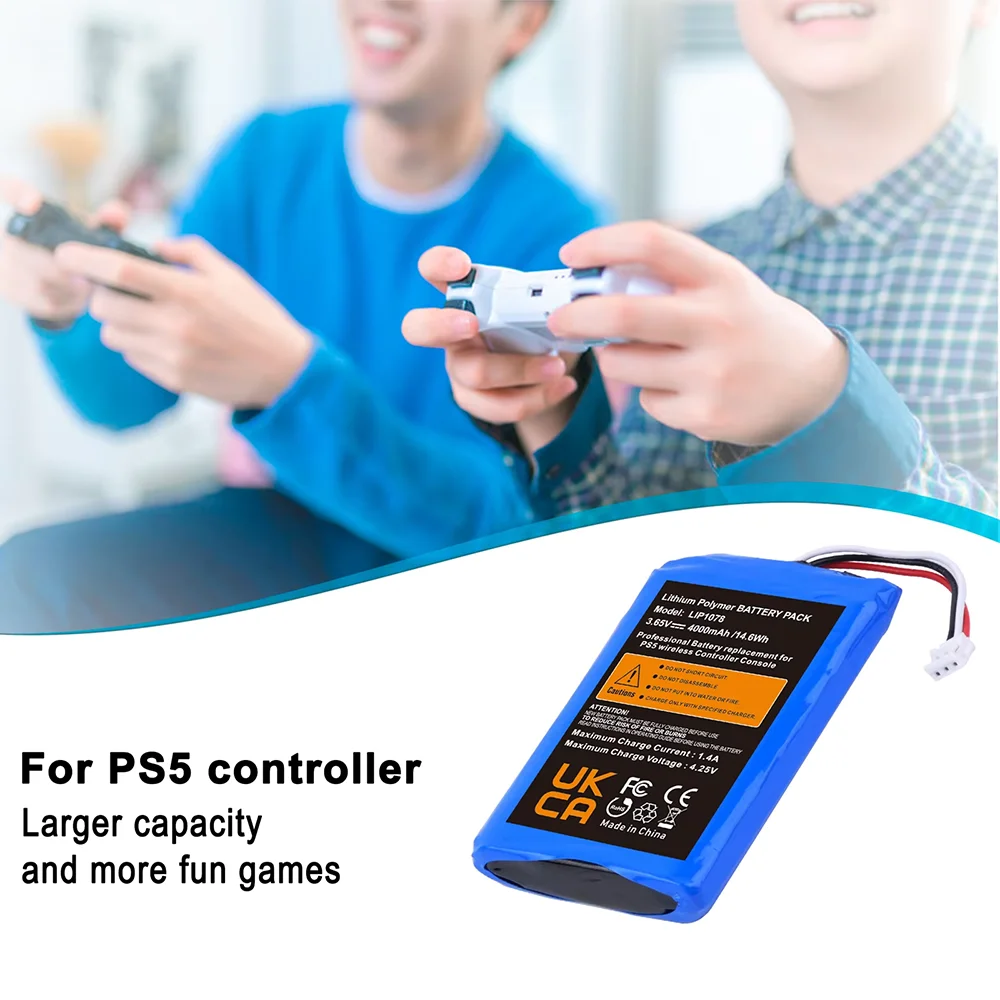 PS5 Controller Battery, 4000mAh LIP1708 Battery Replacement for Sony PS5 PlayStation 5 DualSense CFI-ZCT1W Wireless Controller