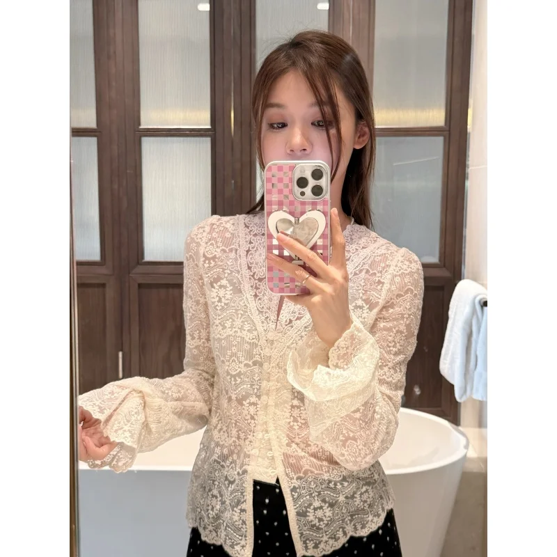 

TIAOV Lace Open Cardigan V-Ne Soft Sle Faionable Autumn Winter Women's Long Sve Cotton Polyester Princ Sle