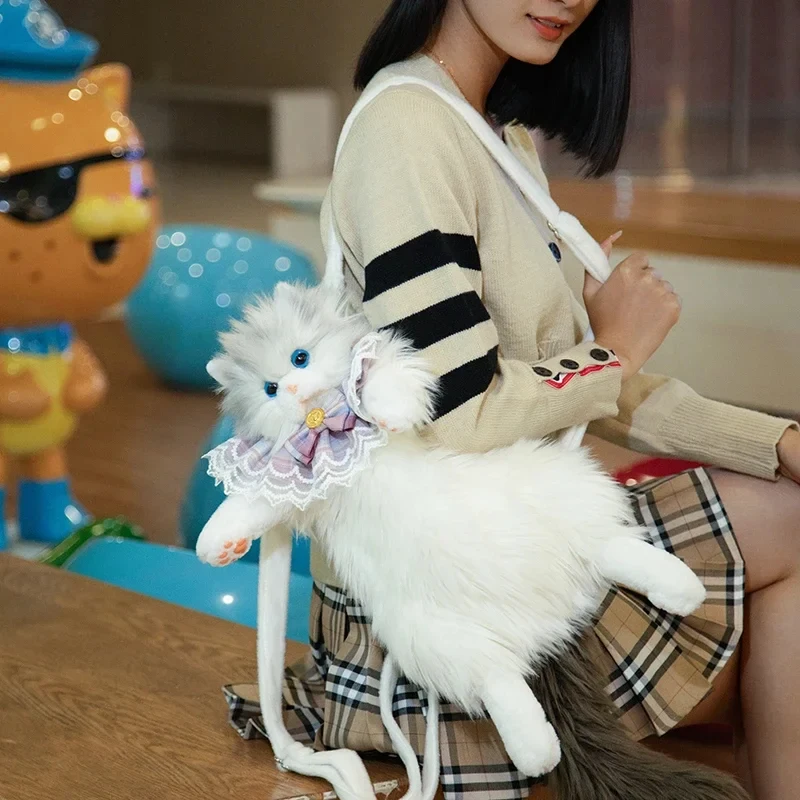 2026 New Valentine's Day Gift Cute Plush Cat Backpack Crossbody Bag Light Luxury Niche Shoulder Bag High-end Backpack