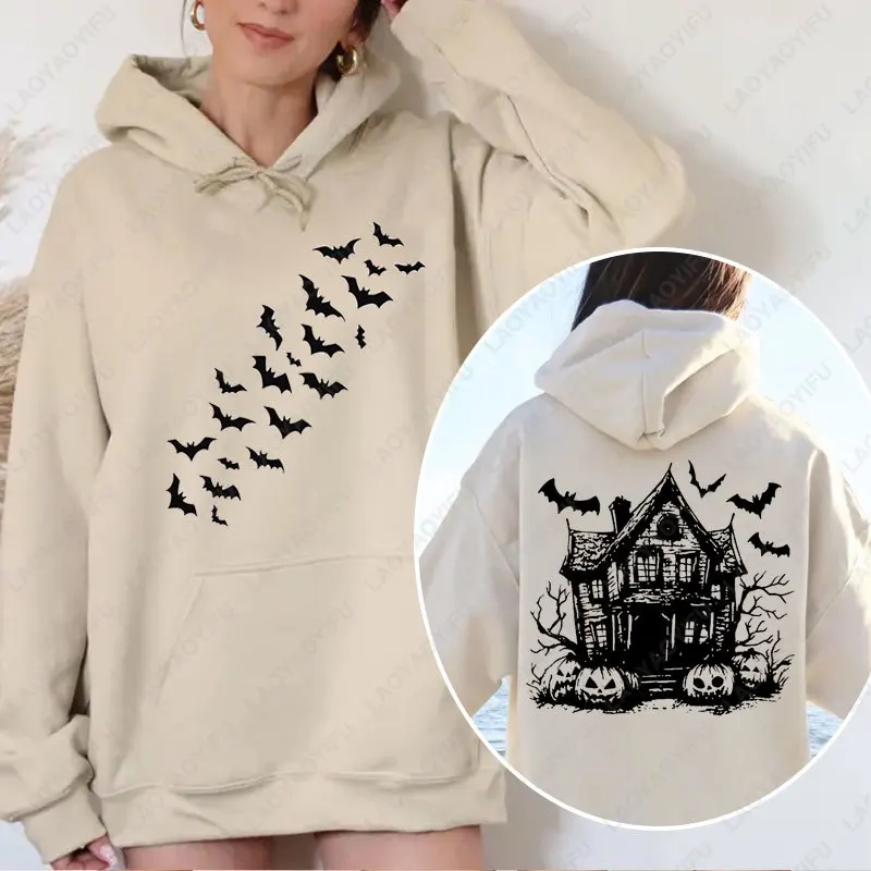 لطيف الخريف هوديي هالوين الخفافيش هوديي الأزياء صورة ظلية الخفافيش هوديي هدية لها مضحك جميع القديسين يوم الرسم امرأة الشارع الشهير