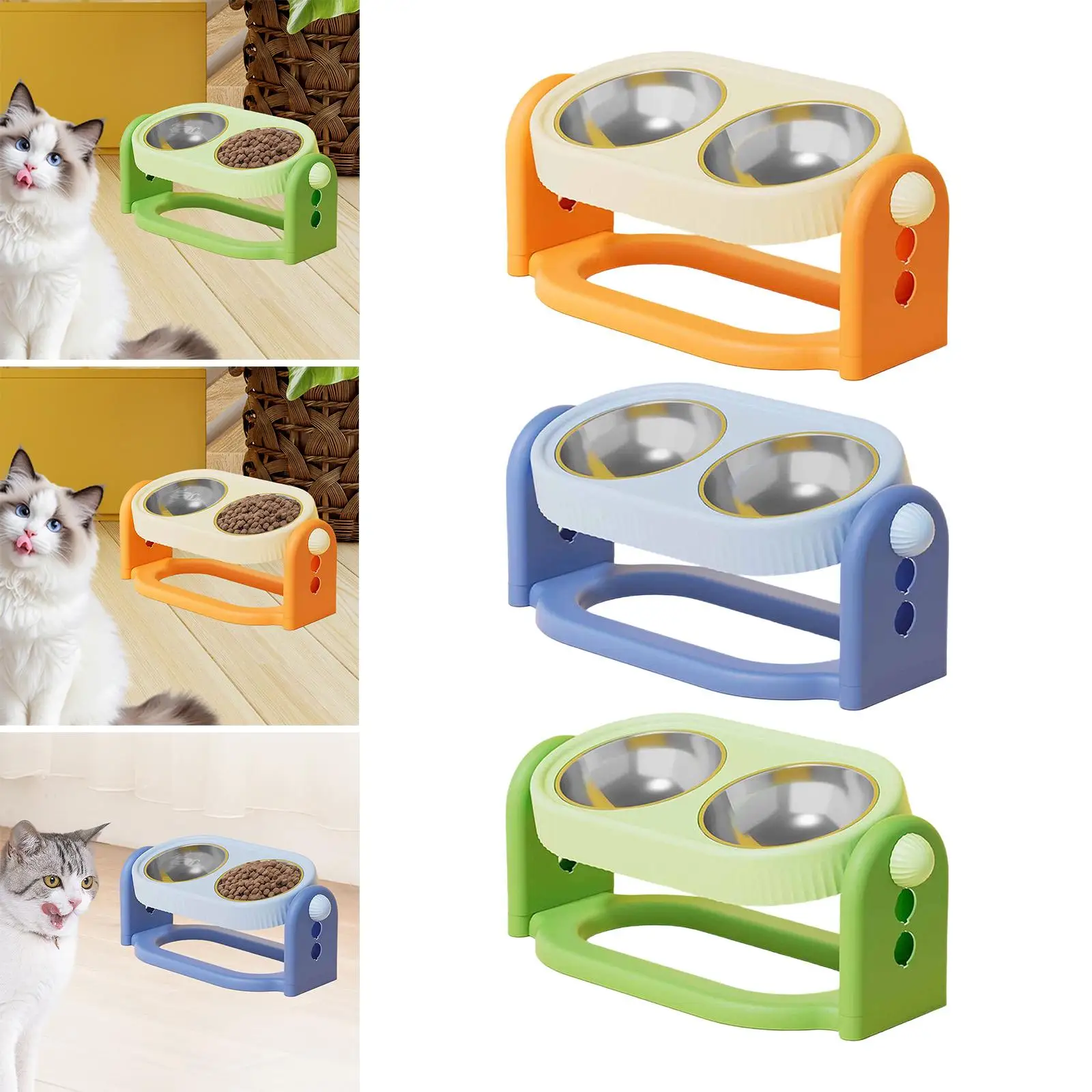 Bol pour chat surélevé et incliné, antidérapant, réglable en trois hauteurs avec support pour l'abreuvement des petits animaux, des chiots et des chiens de petite et moyenne taille.