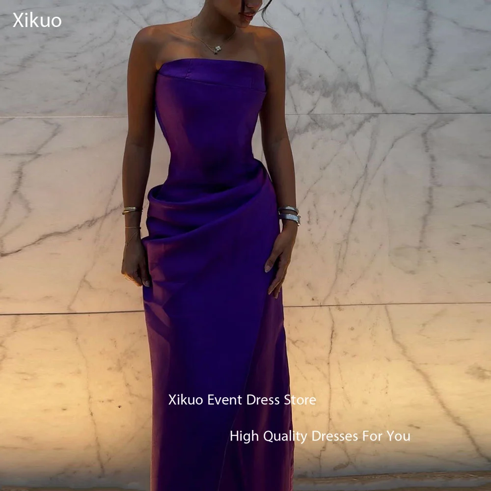 Xikuo Gaun Malam Putri Duyung Antik Arab Gaun Formal Tanpa Lengan Gaun Prom Pesta Panjang Selantai Satin Ungu Wanita Disesuaikan