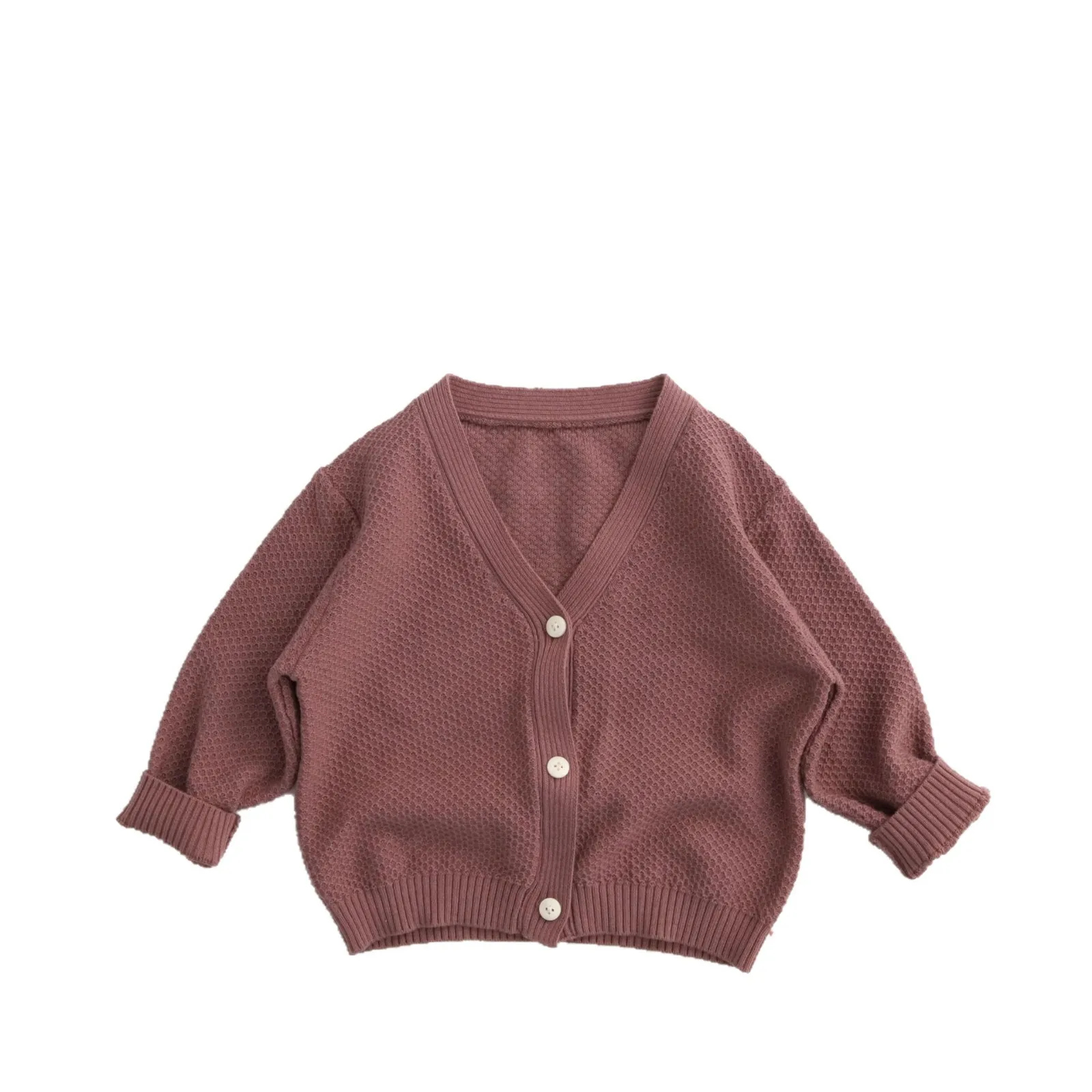 New Spring Summer Nordic Style Minimalist V Neck Knit Cardigan For Baby Boys & Girls, 100% Cotton Solid Color Kids Outerwear