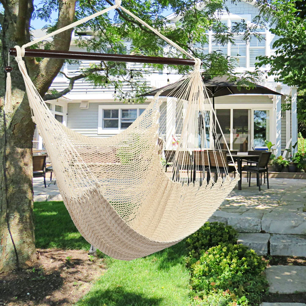 

Outdoor Chair Patio Furniture Tassels Hanging Rope Chair Tassels Hammocks Swing Seat Tan