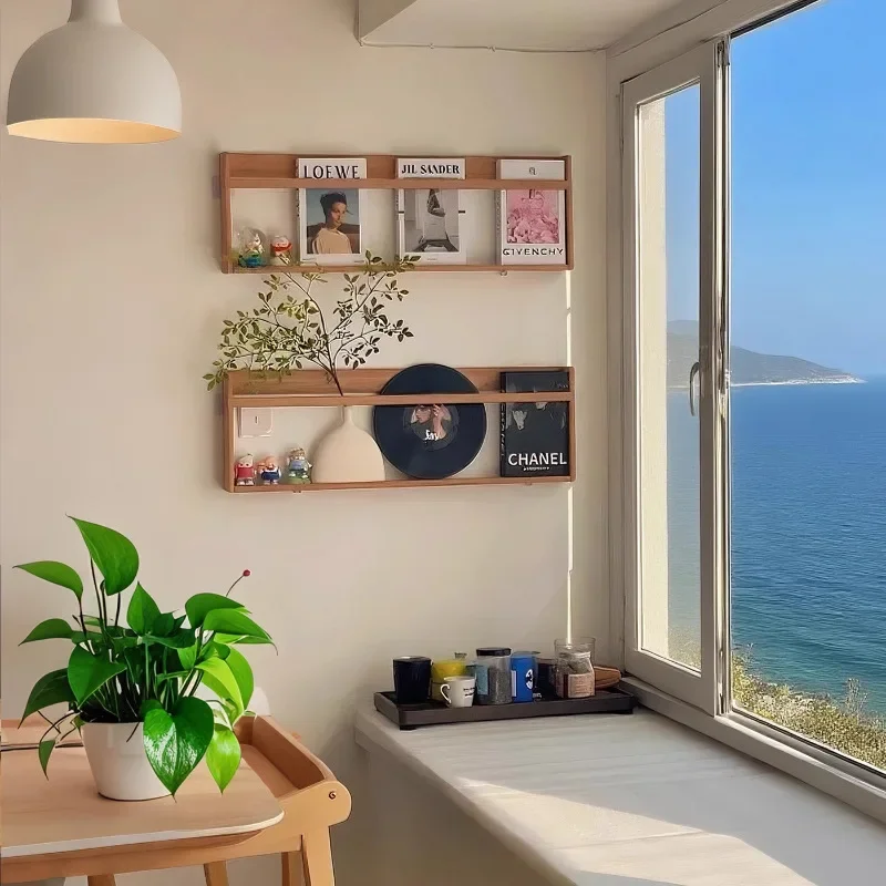 Solid wood wall rack, high-end wall display rack, wall-mounted shelf, record magazine rack, expansion bookshelf