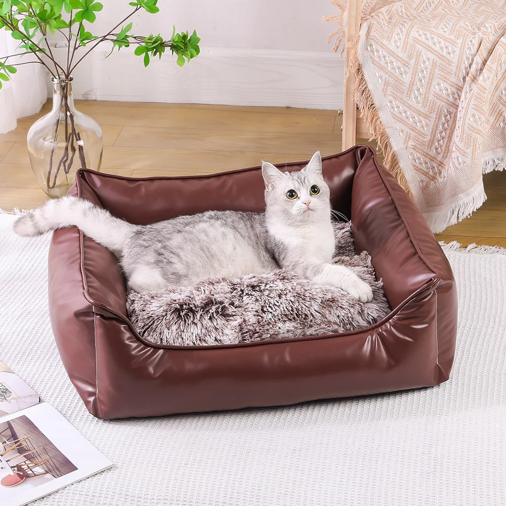 Cama para perros cuadrada de piel sintética cálida con felpa - imagen 5