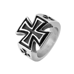 Vintage Cross Men's Stainless Steel Rings Simple Knight Ring Punk Male Him Jewelry