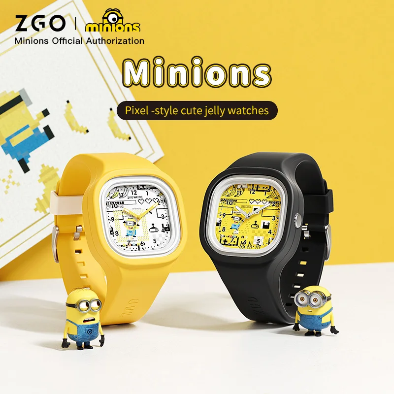 Relojes ZGO X Minions para niños, reloj luminoso de cuarzo resistente al agua para estudiantes, reloj de pulsera bonito de dibujos animados para colegiala, regalo 8877