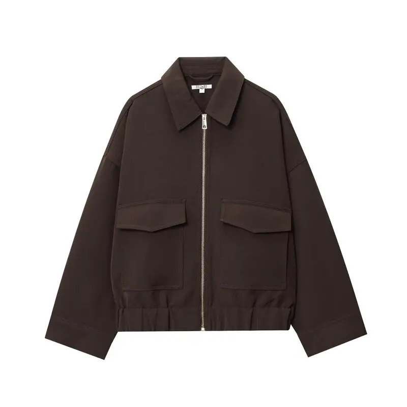 Loose Fit Long Sleeve Jacket Coat for Women Turn-down Collar Autumn New Arrival Fashion Ladies Short Outerwear with Pockets